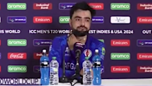 Rashid Khan during his press conference after Afghanistan defeated Australia. 