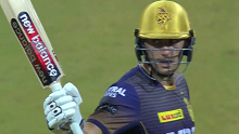 Pat Cummins reaches his 50 for Kolkata Knight Riders against Chennai Super Kings.