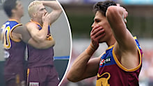 Eric Hipwood (right) channels Jason Akermanis' celebration. 