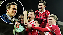 Ryan Reynolds and the Wrexham team celebrete progression into the fourth round of the FA Cup.
