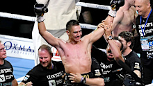 Tim Tszyu celebrates after winning the WBO Global & IBF Australasian Super Welterweight title bout.