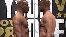Mike Tyson and Roy Jones Jr face-off.