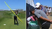 Sebastian Munoz hits his ball in the trash