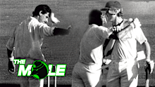 Richard Hadlee congratulates Mike Whitney and Craig McDermott. 