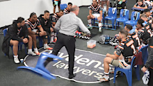 Michael Maguire goes ballistic at his Tigers in an epic half-time spray. (Fox)