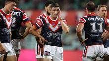Roosters halfback Kyle Flanagan (C) during his side's season-ending finals loss to Canberra.