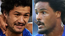Bulldogs players Corey Harawira-Naera and Jayden Okunbor.
