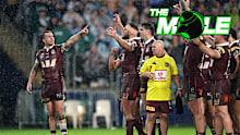 Queensland players react to a decision against them in State of Origin I, 2026.