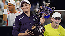 Australia's top-ranked tennis players since 1990. Ashleigh Barty, Lleyton Hewitt and Alex De Minaur.