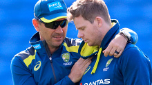 Australia Coach Justin Langer and Steve Smith during the nets session at Headingley, Leeds.