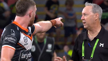 Jackson Hastings reporting alleged crowd abuse during Wests Tigers' loss to the Cowboys.