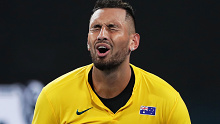 Nick Kyrgios of Australia reacts after losing a point during his semi-final singles match against Roberto Bautista Agut of Spain