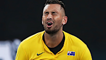Nick Kyrgios of Australia reacts after losing a point during his semi-final singles match against Roberto Bautista Agut of Spain