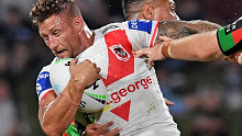 Tariq Sims makes a run against the Rabbitohs