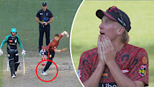 Will Sutherland reacts after Fergus O'Neill was ejected for encroaching on the danger zone in the BBL clash between the Renegades and Heat.