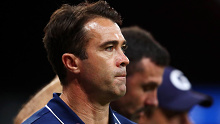 Geelong coach Chris Scott during his team's round one AFL match against the GWS Giants.