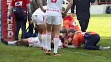 Mose Masoe is treated after an awkward tackle in a pre-season friendly