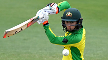 Australian opening batter Rachael Haynes drives during her 96 against NZ in the third ODI.