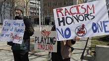 A protest over the Cleveland Indians name and the 'Chief Wahoo; emblem.