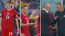 Denmark v Socceroos. A Danish note made its way to the Socceroos  bench at the World Cup.