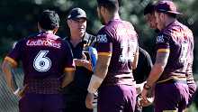 'Confusing': Broncos coach Anthony Seibold runs a Brisbane training session.