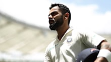 Virat Kohli in plays at Optus Stadium in Perth in 2018