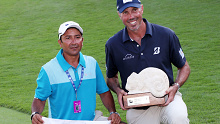 Matt Kuchar (right) and caddie David Ortiz after the Mayakoba Classic.
