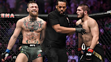 Conor McGregor and Khabib Nurmagomedov during their UFC 229 main event in 2018.