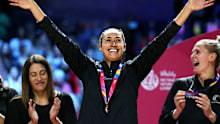 Maria Folau celebrates winning the Netball World Cup