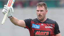 Aaron Finch after scoring his BBL century on Saturday for the Renegades.