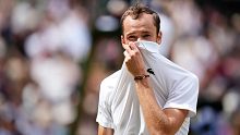 Daniil Medvedev reacts during his match against Carlos Alcaraz (not pictured) on day twelve of the 2024 Wimbledon Championships at the All England Lawn Tennis and Croquet Club, London. Picture date: Friday July 12, 2024. (Photo by Aaron Chown/PA Images via Getty Images)