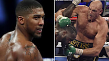 Anthony Joshua (L) and Tyson Fury during his win over Deontay Wilder.