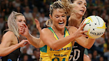 Australia's Gretel Bueta competes for the ball against New Zealand during last year's Constellation Cup.