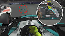 Lewis Hamilton had a bollard lodged underneath his Mercedes in qualifying for the season-ending Abu Dhabi Grand Prix, his final race with Mercedes.
