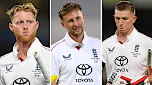 Ben Stokes, Joe Root and Zak Crawley.