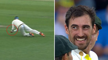 Nathan Lyon took an exceptional catch on the second day of the Hobart Test to send Ben Stokes back to the pavilion.