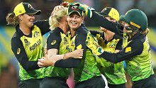 Meg Lanning of Australia celebrates with teammates 