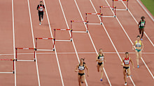 Mariam Mamdouh Farid of Qatar competes in the Women's 400 Metres Hurdles heats