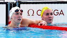 Katie Ledecky (left) and Ariarne Titmus.