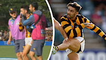 Chad Wingard was taken from the field after biting off a piece of his tongue in the Hawks' clash against the Giants.
