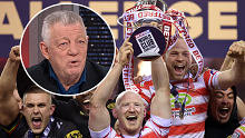 Wigan Warriors celebrate their Club World Challenge win over the Panthers. Phil Gould (inset). 
