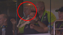 Alan Jones in the Canberra Raiders coaches box in their Magic Round win over the Bulldogs.