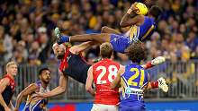 Ryan's stunning fourth-quarter grab left Demons ruckman Max Gawn floored in the goal square