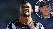 Wests Tigers winger David Nofoaluma. INSET: Wests Tigers coach Tim Sheens