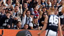Carlton fans celebrate after Matthew Cottrell's first goal of last year's preliminary final in Brisbane