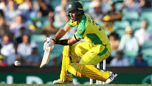 Glenn Maxwell plays a reverse sweep for six during his Australia vs india first ODI innings.