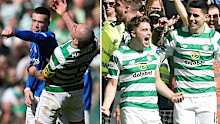 Rangers' Ryan Kent (left) and Celtic's Scott Brown clash