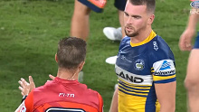 Clint Gutherson contests the first NRL captain's challenge. (Nine)