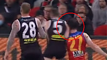 Brad Crouch looked to collect Darcy Gardiner in the head with his late bump on the wing
