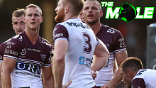 Daly Cherry-Evans and his Manly players after a Roosters try.